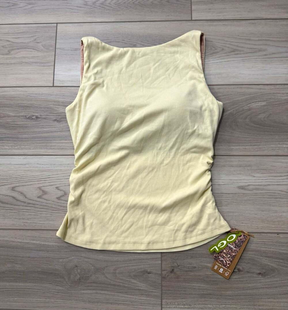 NWT OGL Ribbed Built-In Bra Tank Top Womens Large Pale Yellow Plantive